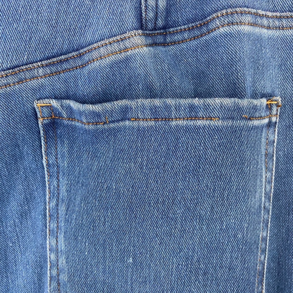 Blue Crossover V-Waist Flare Jeans Size L Pull On Stretch Denim Bell Bottoms - Picture 6 of 9